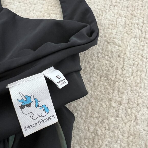 iHeartRaves Strappy Cutout Buckle Black Bralette Crop Top S - Picture 2 of 8